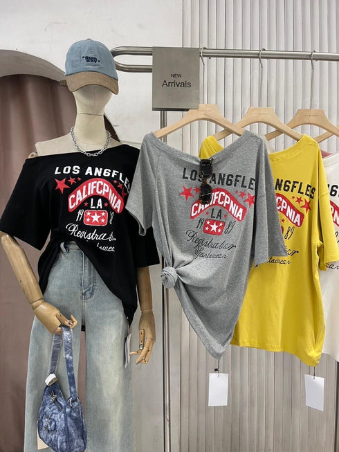 Wide Neck Casual Printed T-Shirts